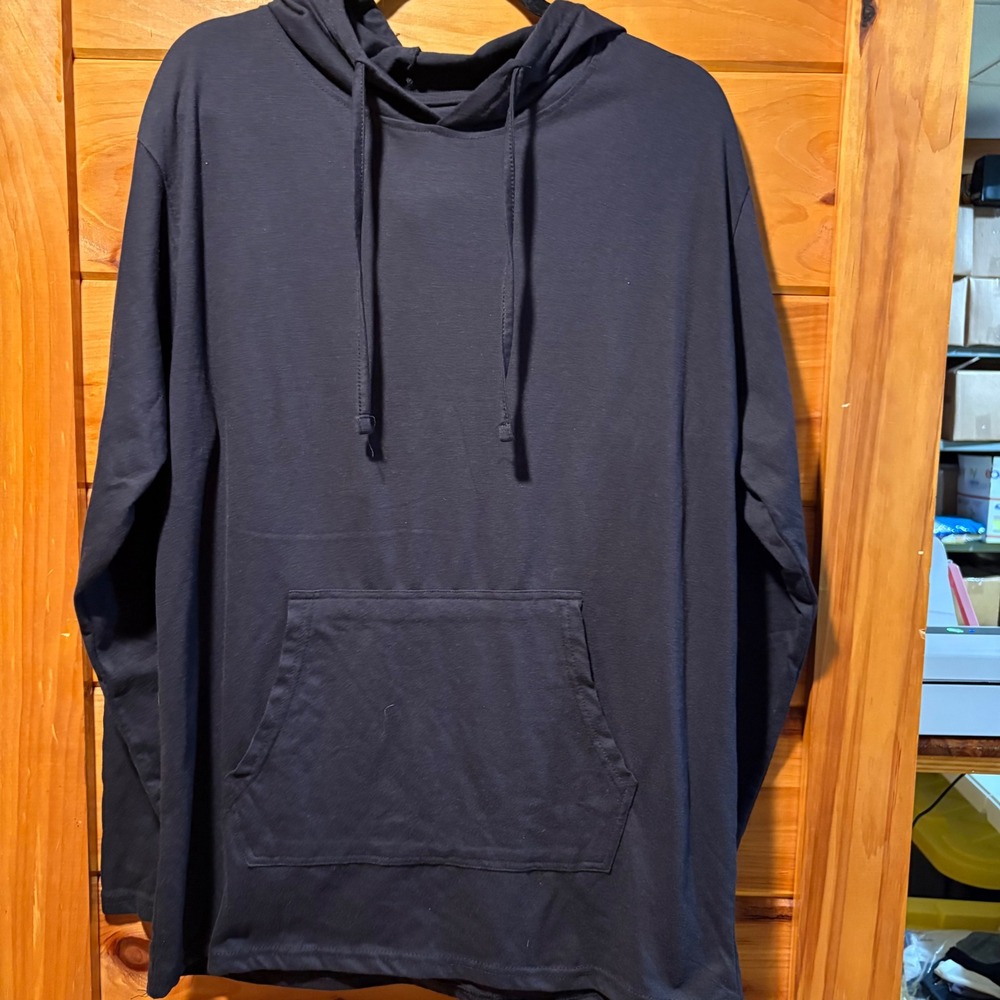 Real Essentials Mens XL Black Lightweight Long Sleeve Pullover Hoodie RN 166455